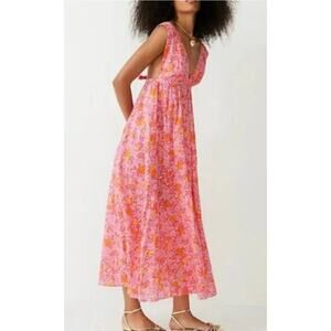 J. Crew Womens Pink Limone Print Plunge Neck Beach Dress XXL New W/Tag